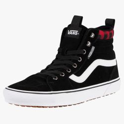 VANS Classic Filmore Mens Black & Red Plaid SK8-Hi Top Solid Black Sneakers 10.5