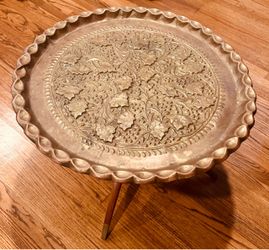 2 Brass Tray Table w Engraved Floral Design