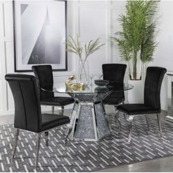Black Velvet Chairs With Chrome Legs Clear Glass Table Top With Mirrored Base And A Faux Crystal Inlay Brand New In Box Firm Price $1,360
