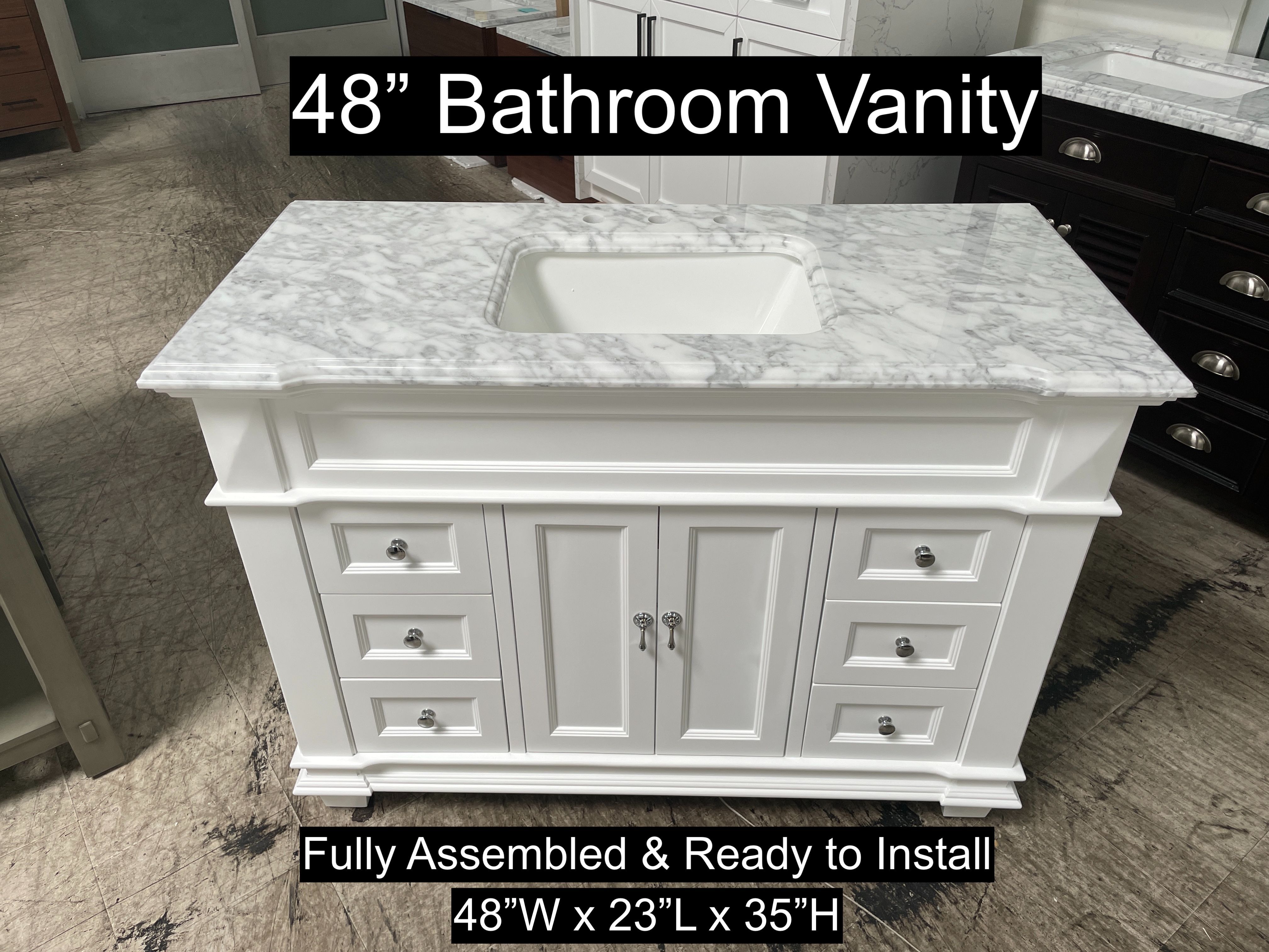 48" Bathroom Vanity with Carrara Marble Countertop & Solid Wood & Plywood Cabinet #3413