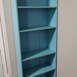 Aqua Blue Wood Wooden Book Shelf Storage With Five Shelves