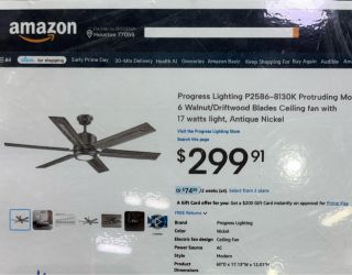 Progress Lighting P2(contact info removed)K Ceiling Fan Antique Nickel
