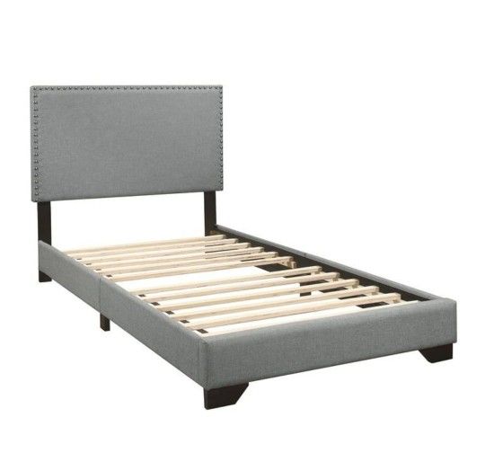 Upholstered Twin Platform Bed, Gray 