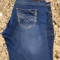 Men’s Cultura New York Brand, Stretch Jeans Size 42 Waist/30 Inches Long, Tapered Legs, Washed Color Denim