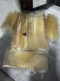 2oz Gold Glitter Square Mini Plastic Dessert Cups, 2 Ounce Small Plastic Cups with Mini Spoons, Include 100 Pieces