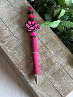 Beaded Ballpoint Pen with Paw Print Charm