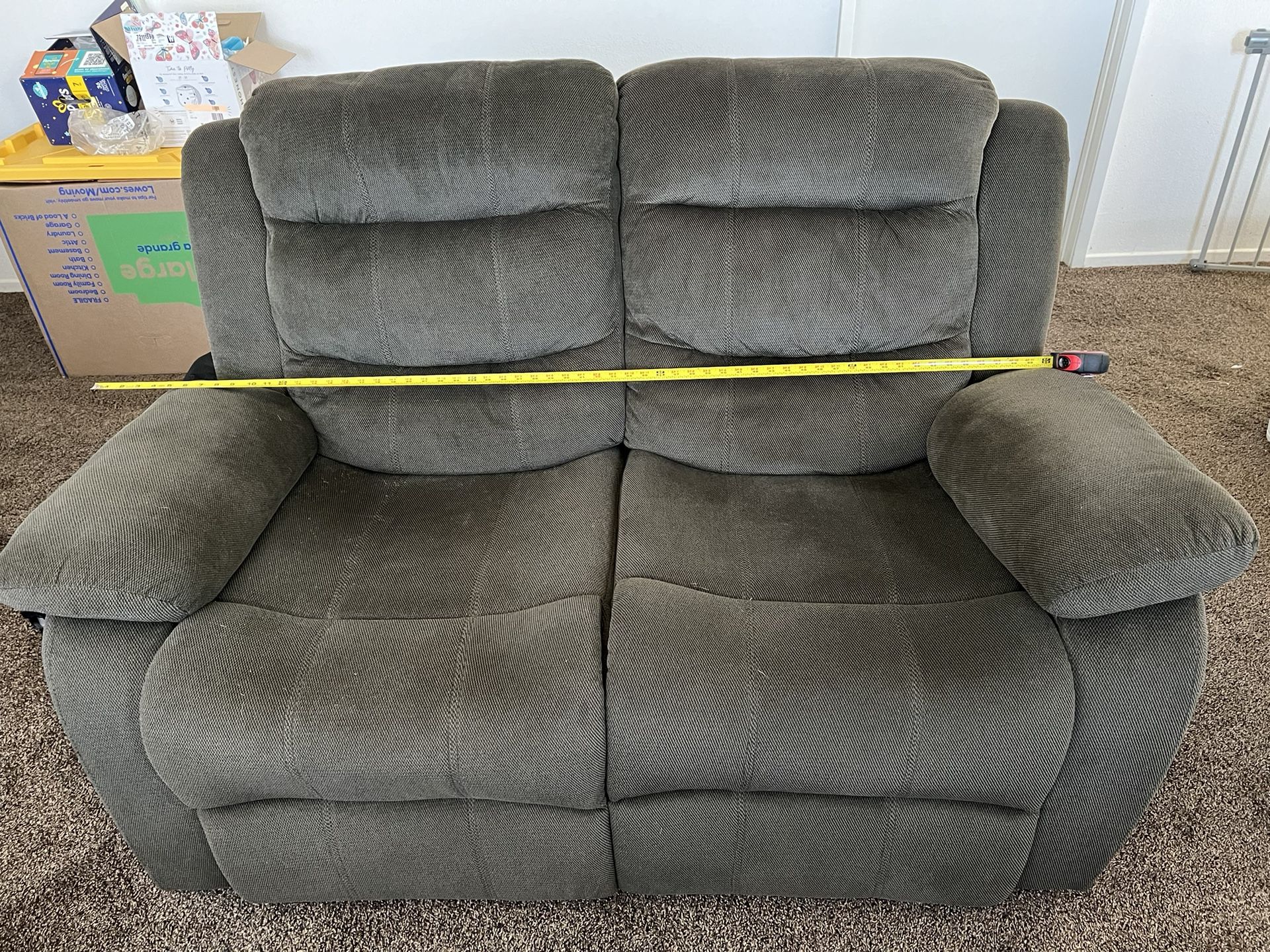 Gray Plush Reclining Couch