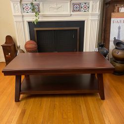 Dark Wood Coffee Table with Lower Shelf – 47"