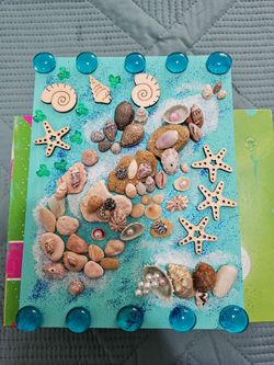 Handmade Seashell and Stone Canvas Art