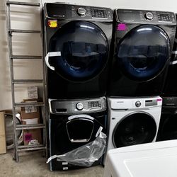 SAMSUNG FRONT LOAD WASHER AND GAS DRYER BLACK STAINLESS STEEL