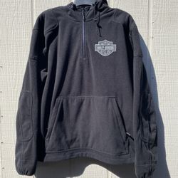 Harley Davidson Hoodie Sweatshirt Fleece Adult Large Tall Black Half Zip Pullover