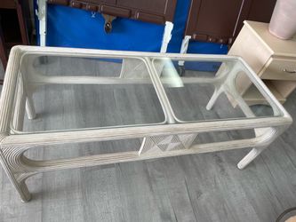 Rattan & Glass Coffee Table Vintage