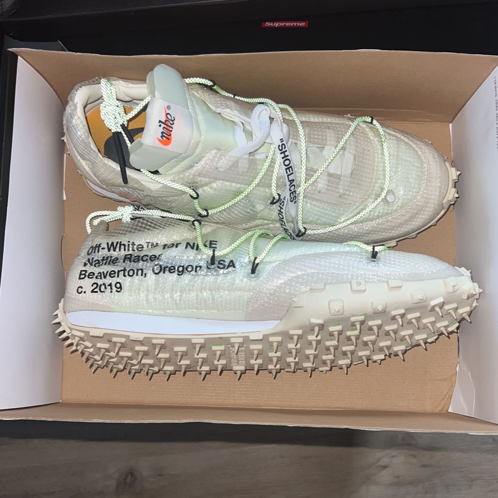 Nike Off White Waffle Racer White/Electric Green Size 14.5