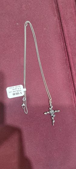 Sterling Silver Rose Cross Pendant Necklace