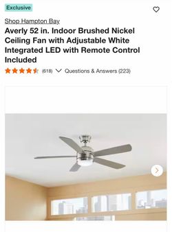 p Hampton Bay Averly 52 in. Indoor Brushed Nickel Ceiling Fan with Adjustable White Integrated LED w