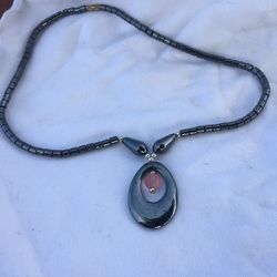 Hematite and pink stone necklace