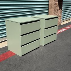 2 small green 3-drawer nightstand