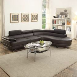 Brand New Espresso Leather Modern Style Sectional Sofa 