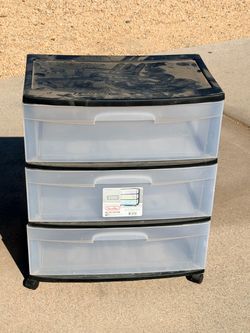 Sterilite Three Drawer Rolling Plastic Storage Cart (LxWxH: 15” x 22” x 25.5”)
