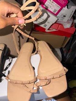 Shoedazzle nude laced up sandals women size 12
