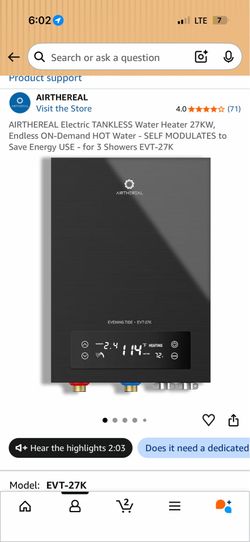 Electric TANKLESS Water Heater 27KW