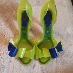 Furla Neón Green Jelly Heels Size 36 Made In Italy