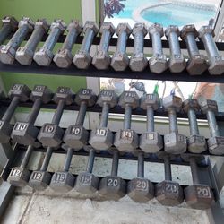 Body-Solid Cast Iron Hex Dumbbells & 3 Tier Rack