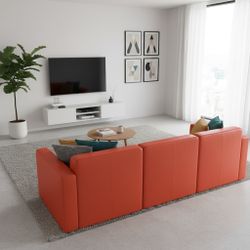 Orange Italian Leather Sofa