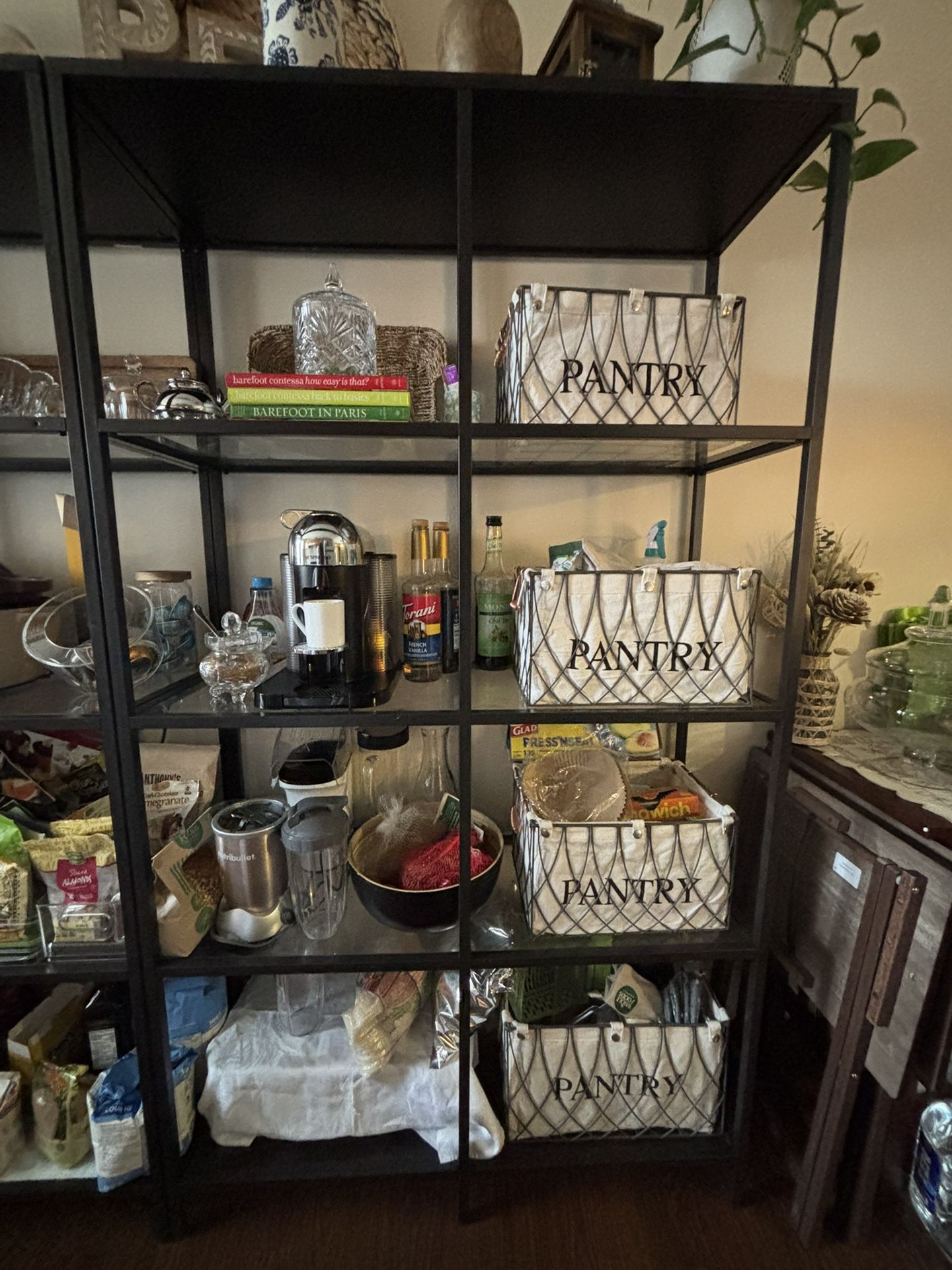 Large Storage Black Mirror Bottoms Shelf Unit 