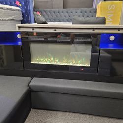 Brand New TV STand 65' TV BLACK WITH LED LIGHT ADJUSTABLE COLORS $449