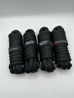 (4 Pack) 1/2" x 15’ Double Braided Nylon Dock Line, 12" Eye Splice, Black