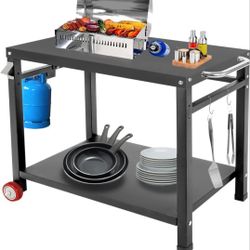 33.5" x 19.7" Pizza Oven Stand Outdoor Grill Cart Dining Cart Table, Movable BBQ Trolley