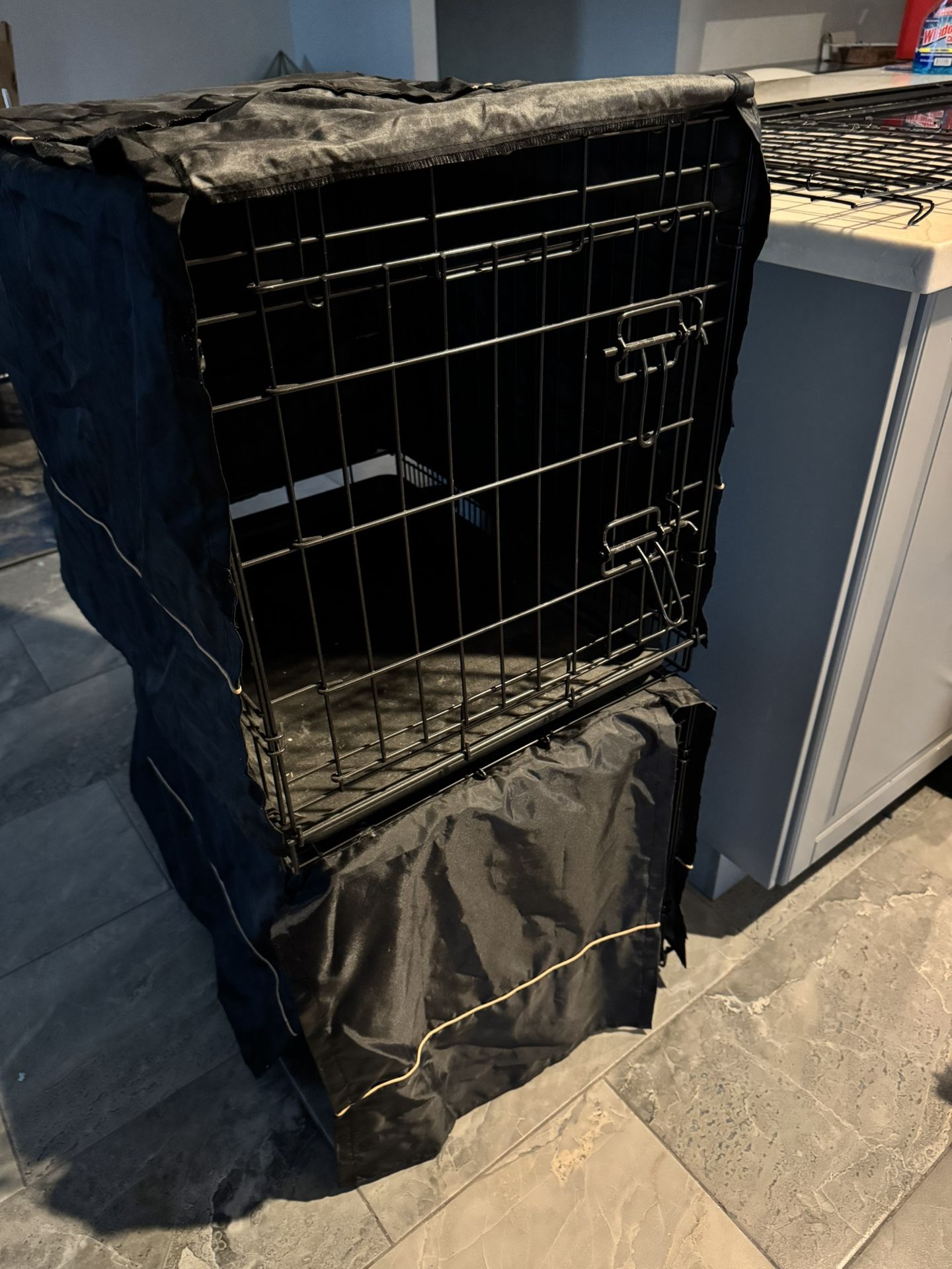 2 dog crates with dividers and covers