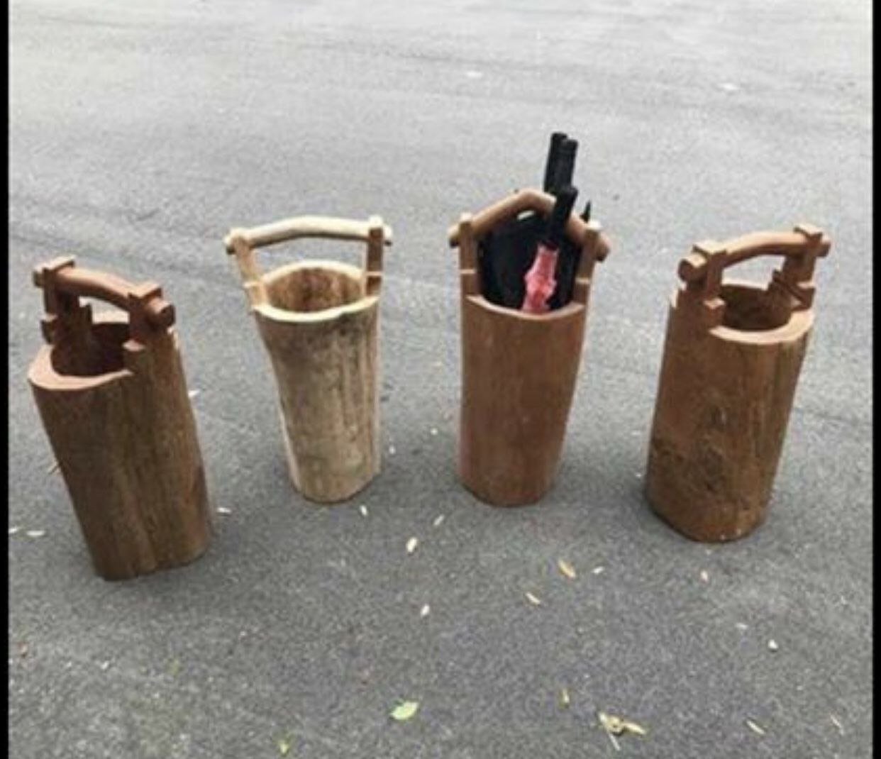 Teak wood vase - outdoor - patio - reclaimed - pot - plant - umbrella holder