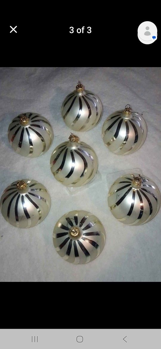 Christopher Radko Silver Swirl Large Glass Ornaments