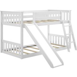 Solid Wood Max & Lily White bunk bed with slide