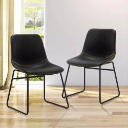 Set Of 2pc Dining Chairs Faux Leather Black