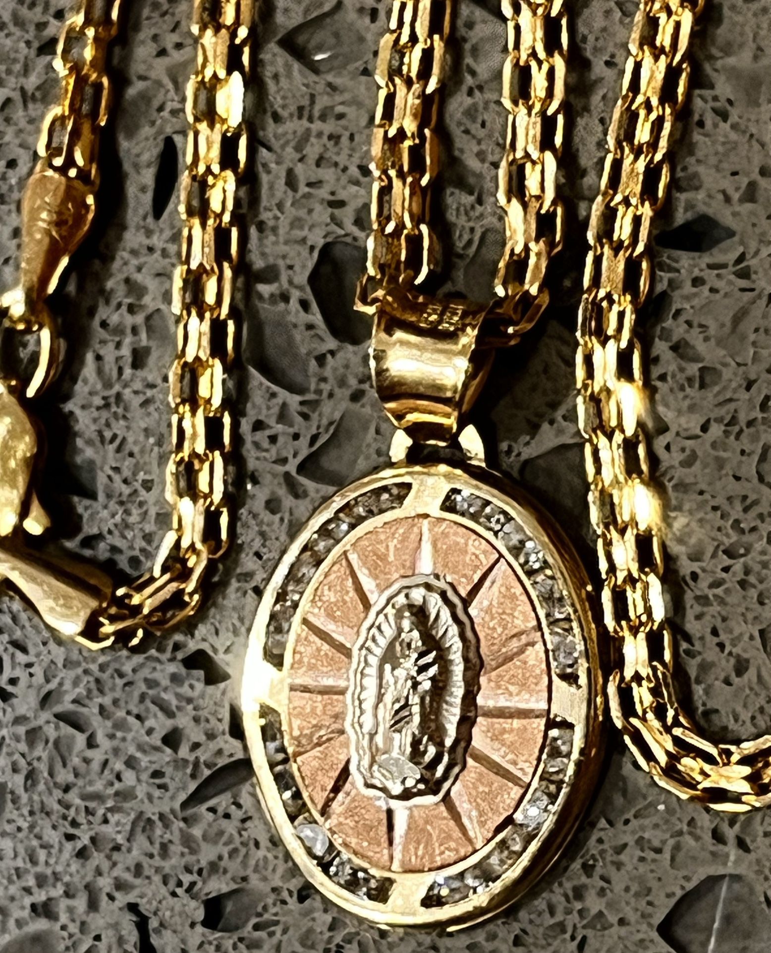 PENDING Ladies 21.5" 10K Solid Gold with 10K Mother Mary Virgin Pendant
