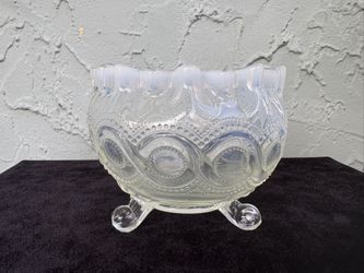 NORTHWOOD Antique Frosty Ice White Glass Beaded Cable Rose Bowl