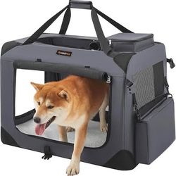 New Size Large Feandrea Dog Crate, Collapsible Pet Carrier,Portable Soft Dog Crate, Gray