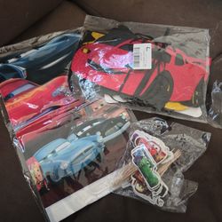 Cars Happy Birthday Banner Tablecloth And Cupcake Toppers 