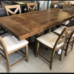 Natural Brown Moriville Counter Height Extension Dining Table,Bar Stools And Bench🔥New Brand 💯 On Display 🏠6 Piece Kitchen/Dining Set