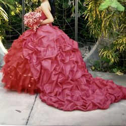 Red and Gold XV Dress