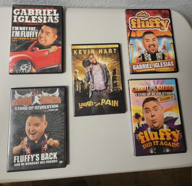 Gabriel Iglesias 'Fluffy' DVD's (4) and Kevin Hart DVD (1) $10 Cash For All