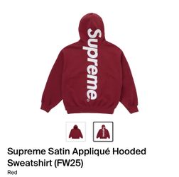 ✅Supreme Satin Appliqué Hoodie Red Size M