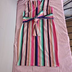 New York Company women's size XL multi sleeveless Stripe Tie Waist Sheath Dress
