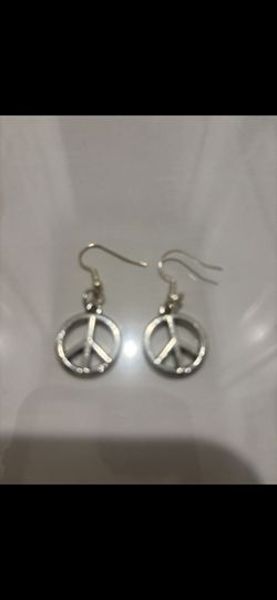 Peace Sign Silvertoned Earrings Pierced
