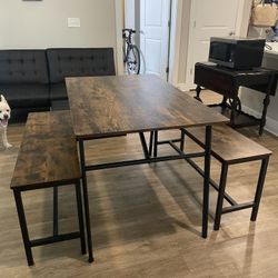 VASAGLE 47 Inches Dining Table,Kitchen Table,Sturdy Steel Frame,for Dining Room with benches