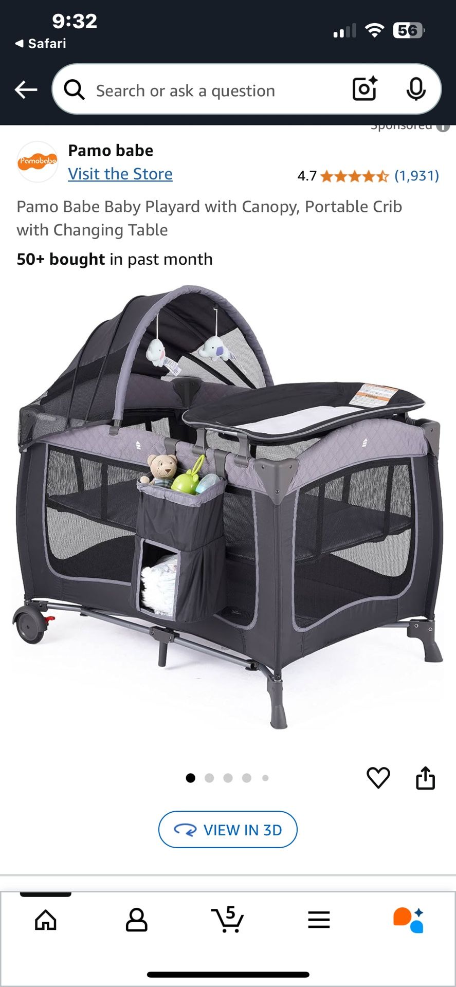 Pamobabe Playard Portable Crib with Changing Table