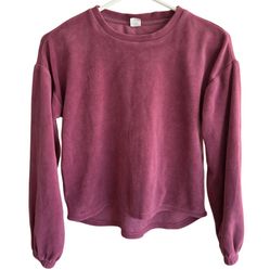 Girls 10-12 Velour Plush Knit Crewneck Sweatshirt Mauve Drop Shoulders Pullover